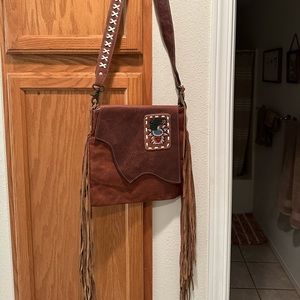 Brown Leather Crossbody Bag with Fringe